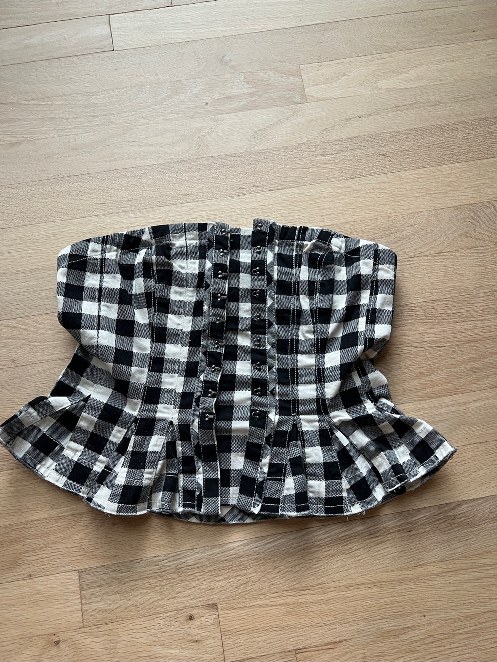 Free People Black and White Gingham Strapless Corset Top